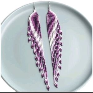 💜Tribal Earrings Native Long Boho American Seed Beads Handmade Earrings New